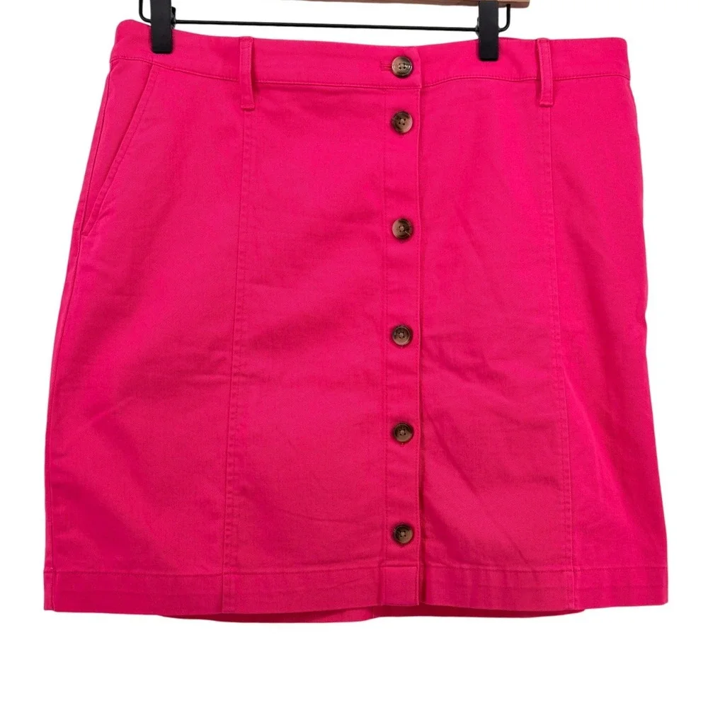 Hot‎ Pink J. Crew Button Mini Skirt Stretch Cotton Size 14 Bright Barbiecore